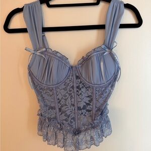 Current Mood Light Blue Lace Bustier Corset Top